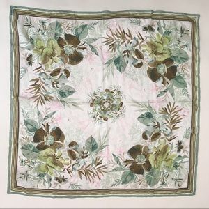 70s 100% Chinese silk botanical print large scarf